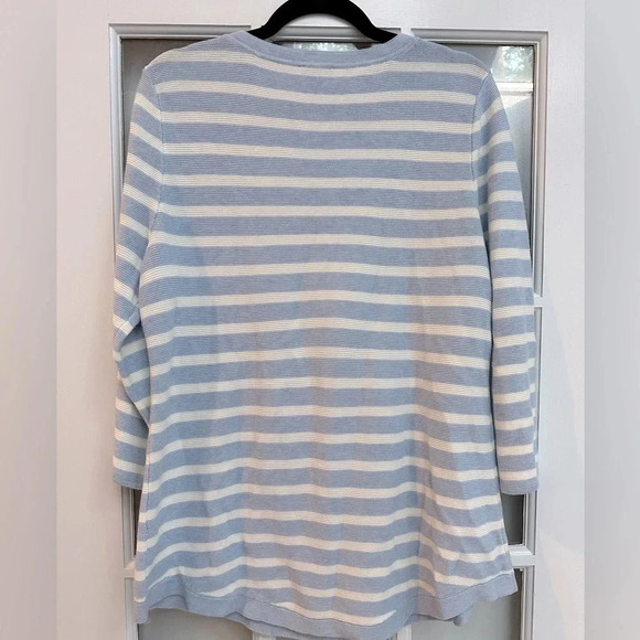 Talbots | Blue Striped Crew Neck Sweater Size Large L Petite Coastal Preppy - Picture 6 of 6